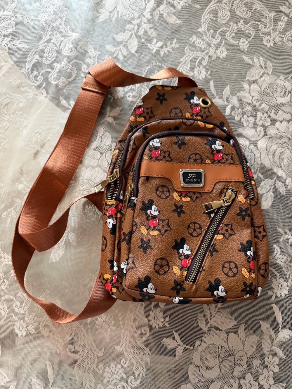 Brown Mickey Mouse Print Crossbody/Sling Bag - Picture 3 of 7